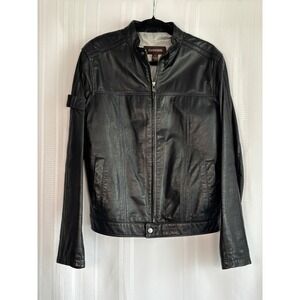 Danier Mens Black Leather Racer Jacket Style Size S